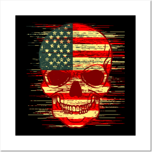 Skull America Glitch Posters and Art